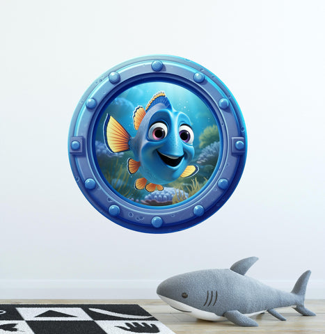 Blue Tang | Cartoon Porthole Window Wall Decal