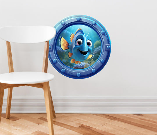 Blue Tang | Cartoon Porthole Window Wall Decal