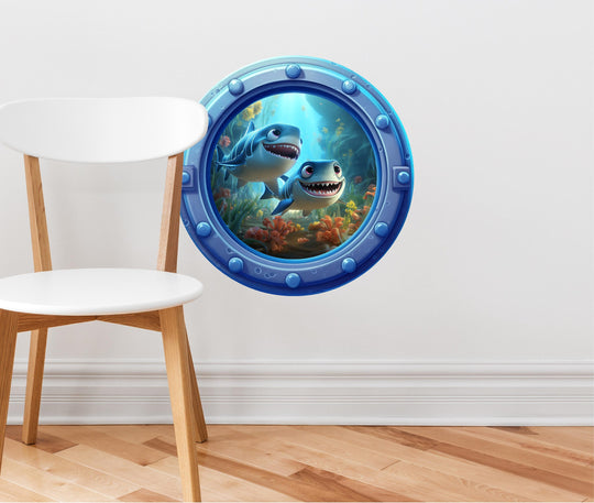 Baby Sharks 2 | Cartoon Porthole Window Wall Decal