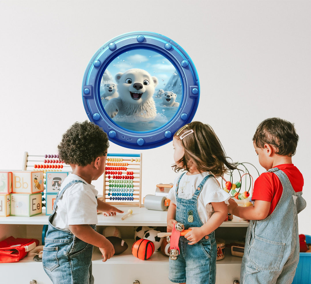 Little Polar Bears 1 | Cartoon Porthole Window Wall Decal