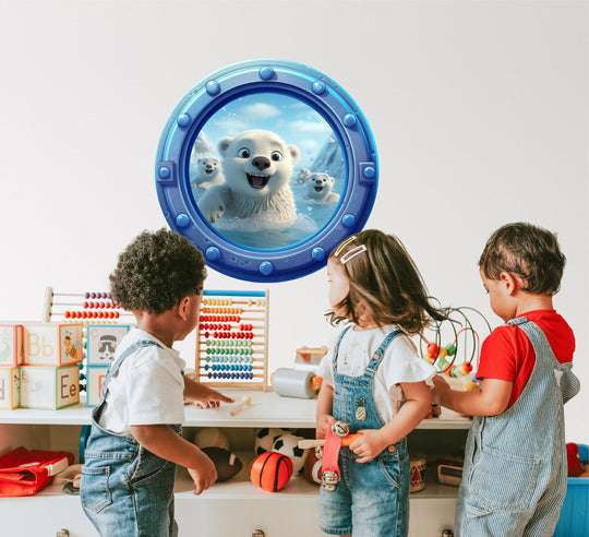 Little Polar Bears 1 | Cartoon Porthole Window Wall Decal
