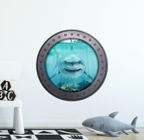 PortScape Great White Shark in Shallow Water | Ocean Porthole Window Wall Decal