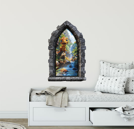 CastleScape Curious Baby Dinosaur | Castle Window Wall Decal