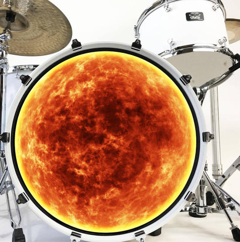 Decal Solar Ball of Flame Bass Drum Head Skin - Graphic Drumhead Sticker for Drum Kit Customization - Durable, Easy Apply - Made in USA