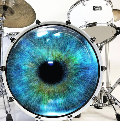 Decal Blue Iris Eye Bass Drum Head Skin Decal - Graphic Drumhead Sticker for Drum Kit Customization - Durable, Easy Apply - Made in USA