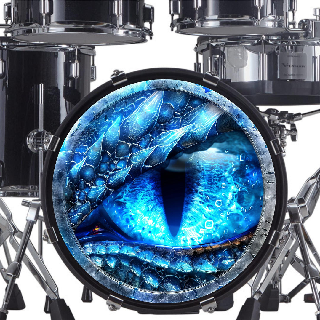Decal Ice Dragons Eye Bass Drum Head Skin Decal - Graphic Drumhead Sticker for Drum Kit Customization - Durable, Easy Apply - Made in USA