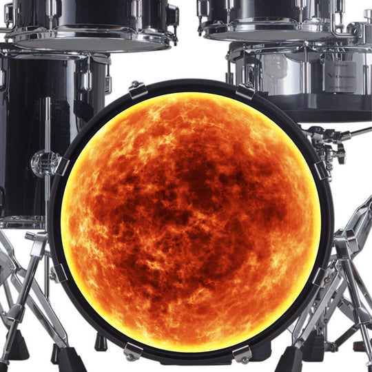 Decal Solar Ball of Flame Bass Drum Head Skin - Graphic Drumhead Sticker for Drum Kit Customization - Durable, Easy Apply - Made in USA