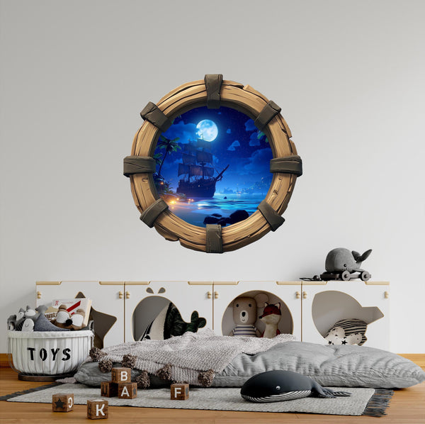 Ship In Moonlight | Pirate Ship Porthole Window Decal