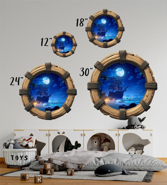 Ship In Moonlight | Pirate Ship Porthole Window Decal
