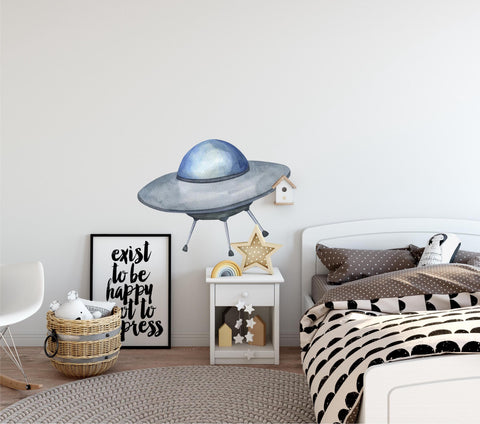 Watercolor UFO Alien Spaceship Wall Decal