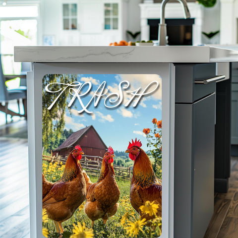 Farmhouse Chicken Wall Decal – Protective Trash Can Backing with Adorable Farm Chickens – Durable Vinyl Wall Protector Kitchen Laundry Room