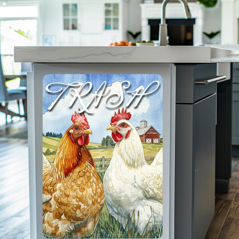 Farmhouse Chicken Wall Decal – Protective Trash Can Backing with Watercolor Farm Chickens – Durable Wall Protector Kitchen Laundry Room