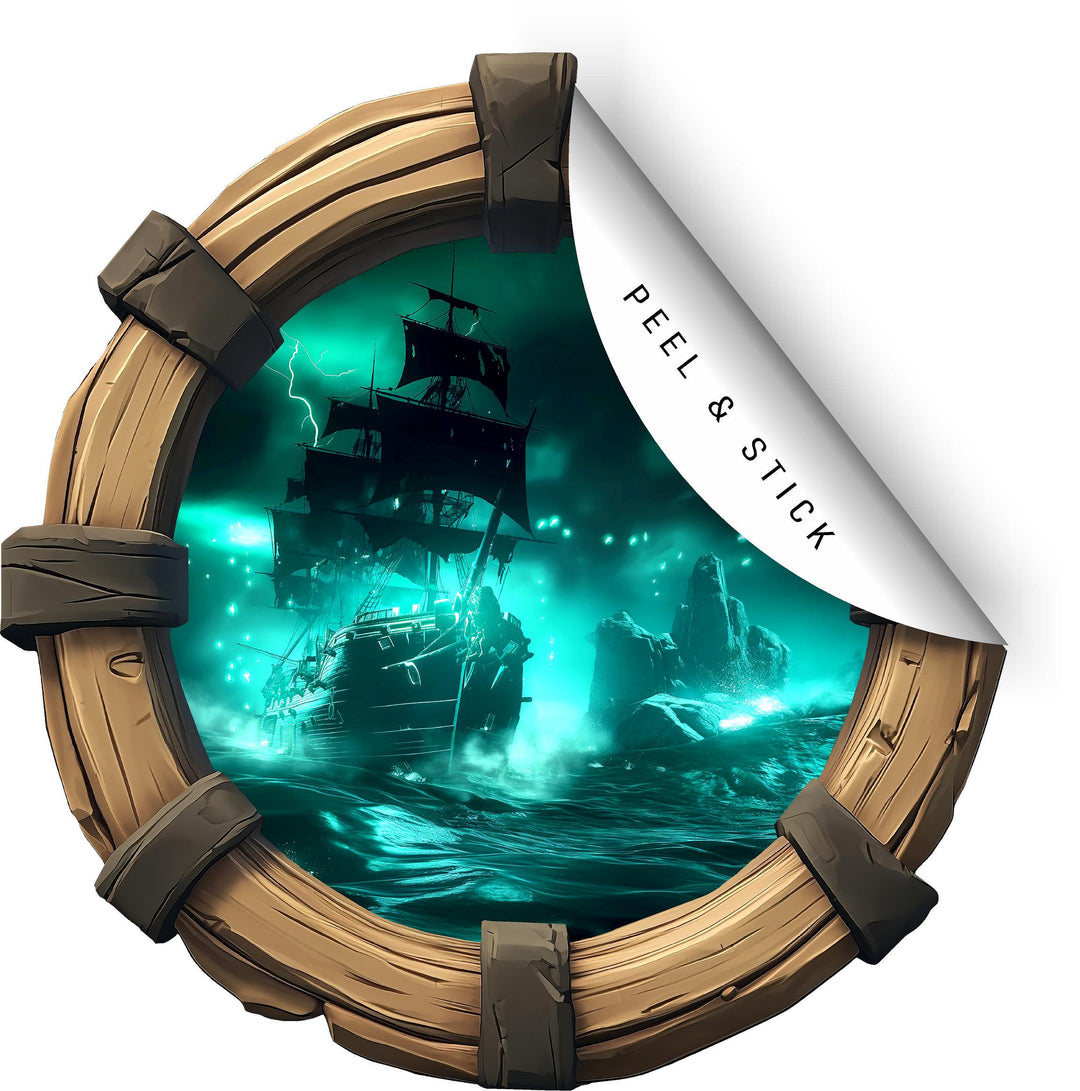 Ghost Ship at Night | Pirate Ship Porthole Window Wall Decal