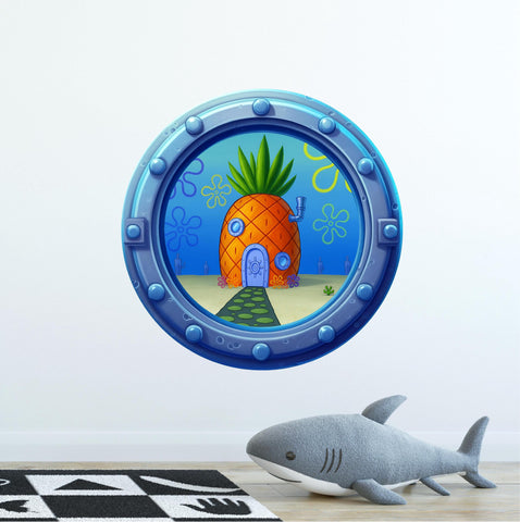 Pineapple House | Cartoon Porthole Window Wall Decal