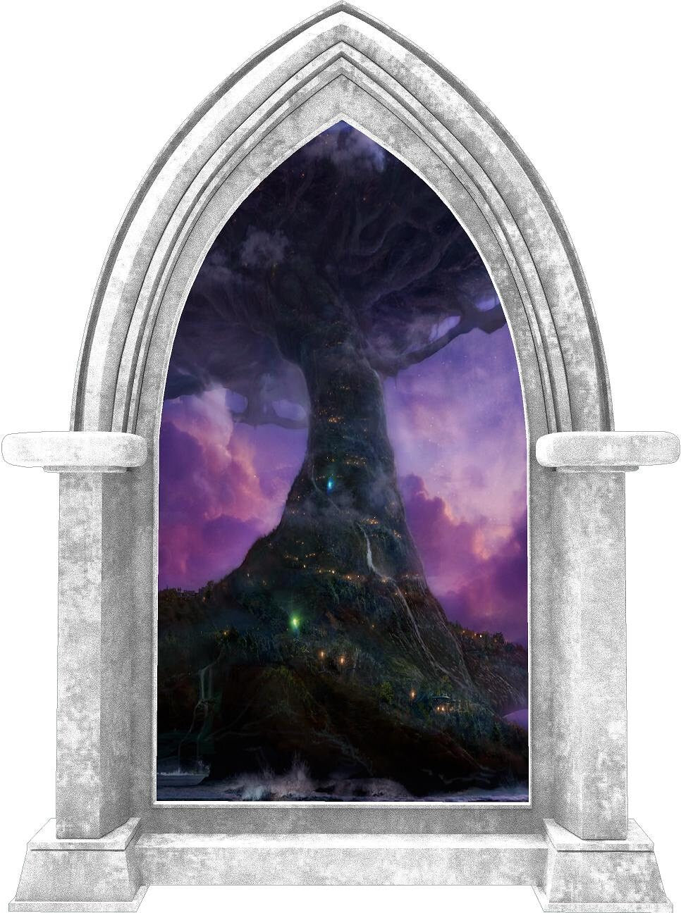 CastleScape Elf Tree Village 2 | Castle Window Wall Decal