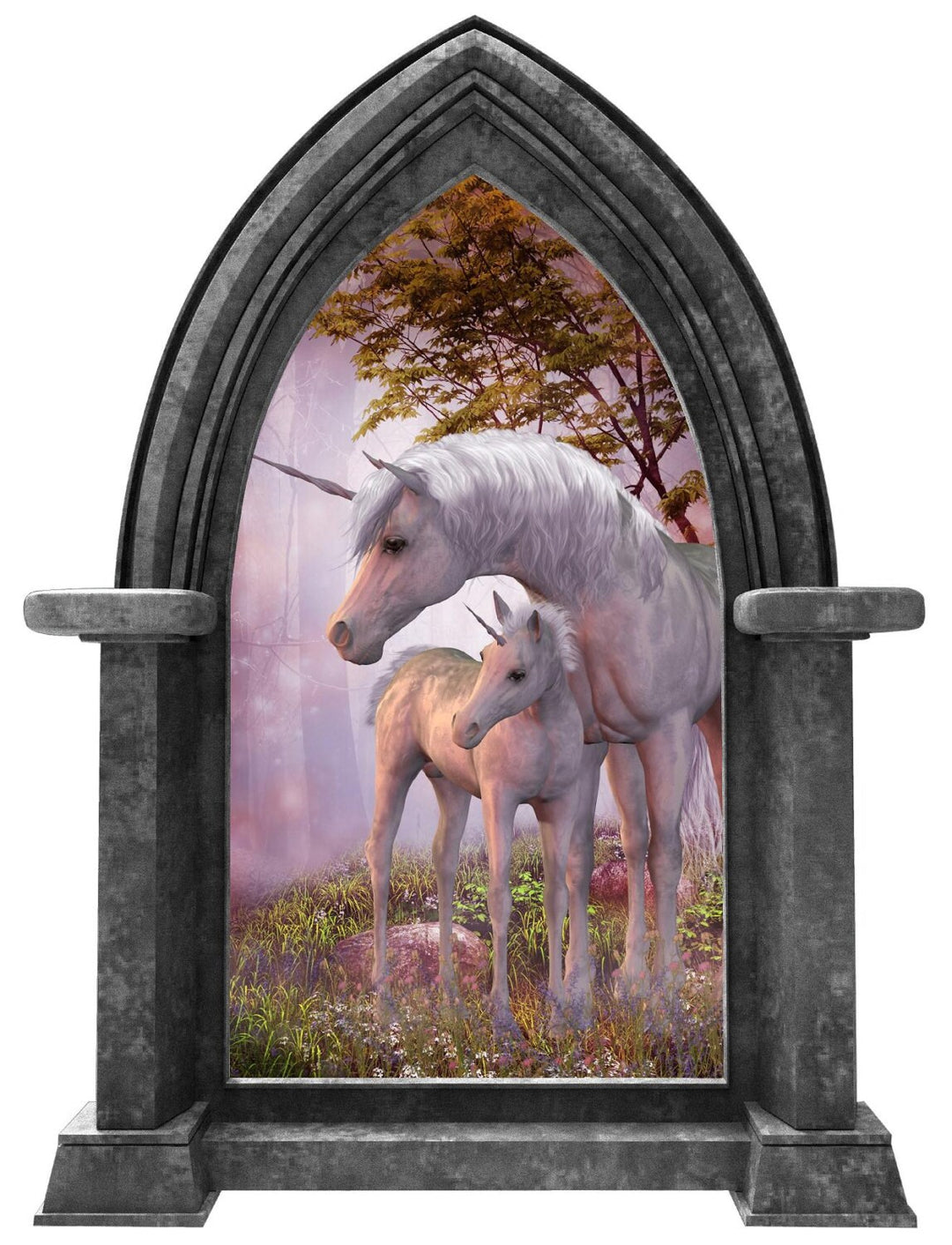 CastleScape Unicorn with Baby | Castle Window Wall Decal